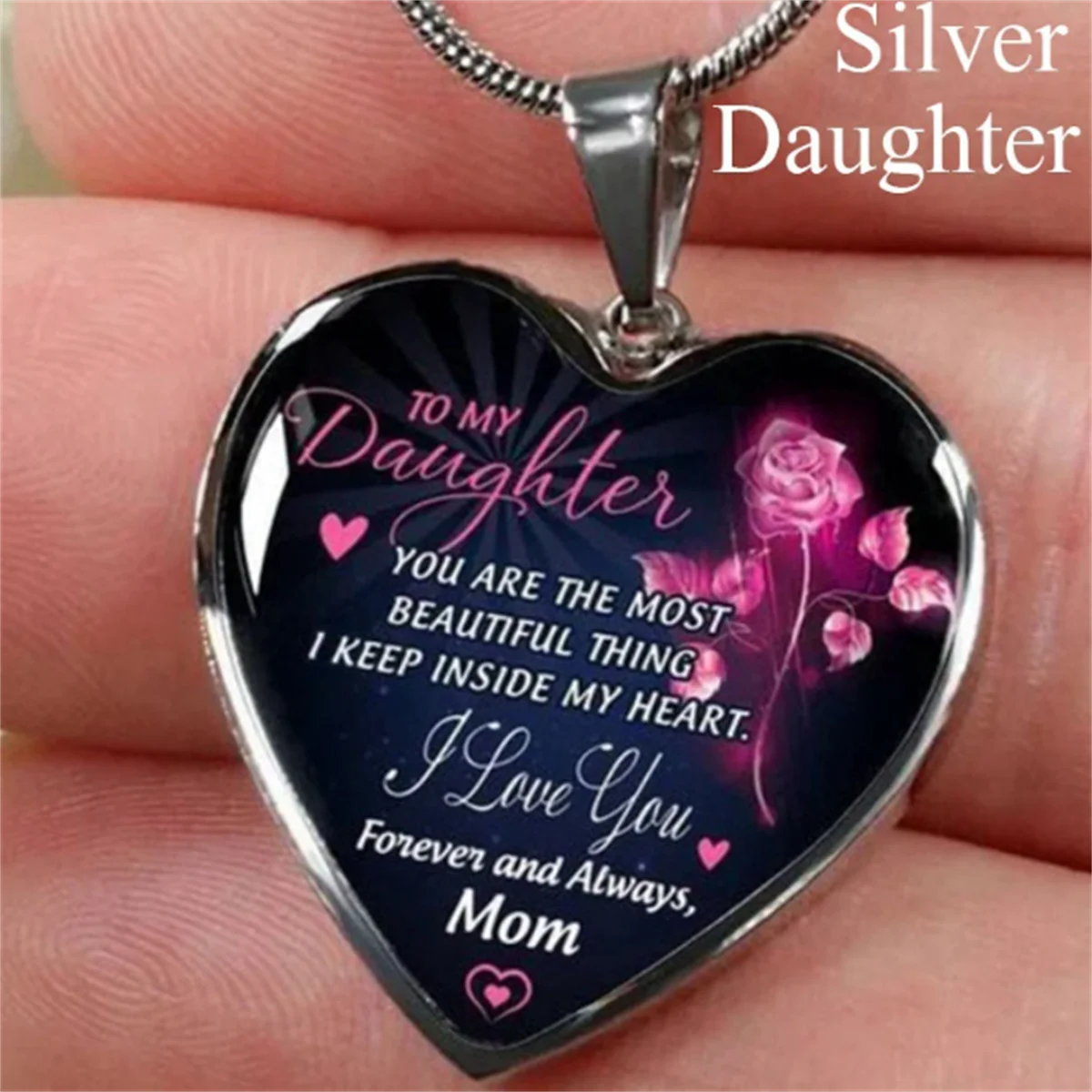 

New Simple Fashion For Daughter To My Daughter Snake Chain Love Pendant Peach Heart Necklace Women's Jewelry Wholesale