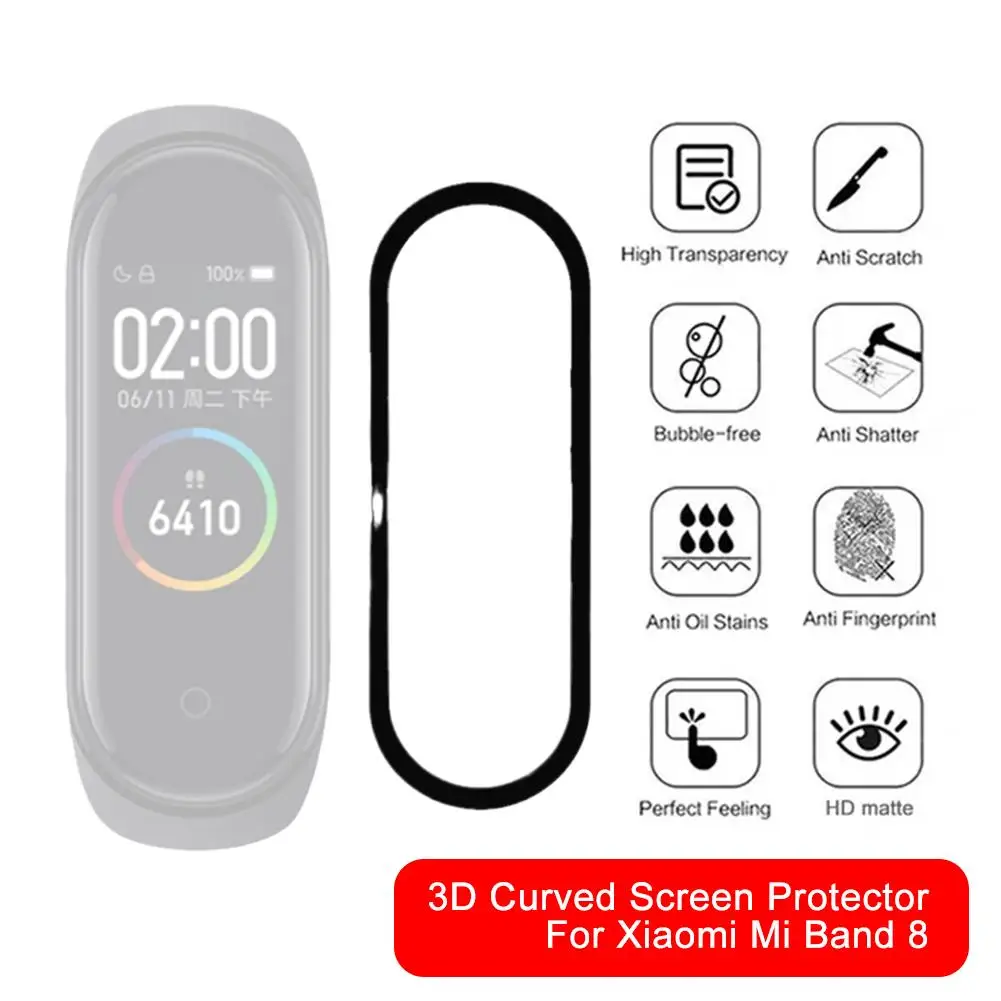 3D полноэкранная защита для Xiaomi Mi Band 8 защитное стекло высокой четкости с защитой