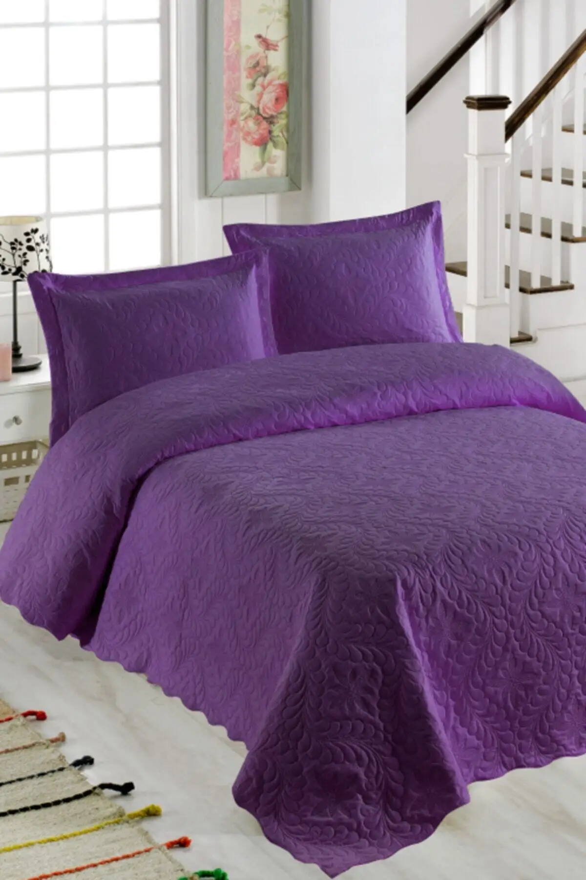 

Ivy Purple Double Personality Microfiber Quilted Bedspread Cotton-Polyester 250x260 Çarşafsız Single Size