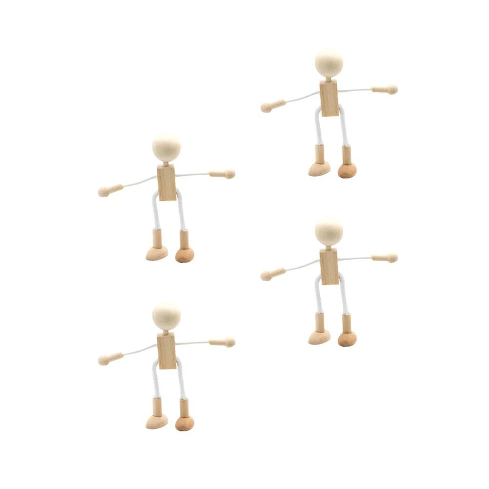 

4 Pcs DIY Kokeshi Dolls Adjustable Mannequin Wooden Robot Toy Statue Decor Unfinished Decoration Painting Figurine Peg Craft