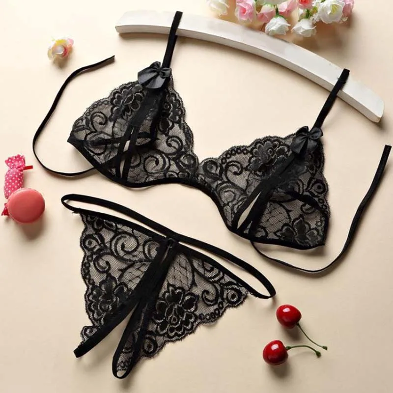 

Underwear Mature Women Sexy Lingerie Sets Lace Crotchless Panties Thong Hollow Out Bra Set