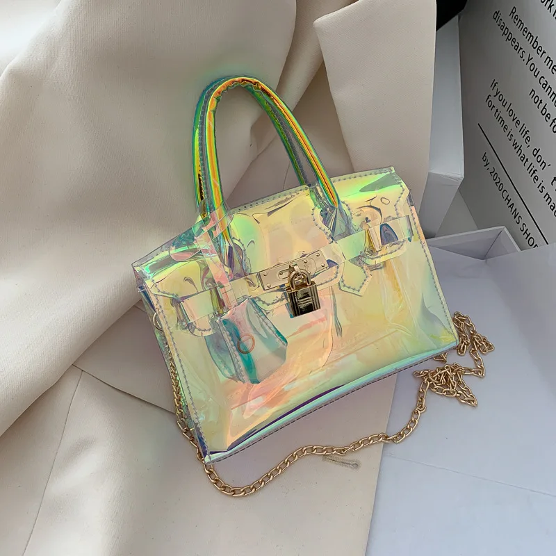 

Laser Bag Female Summer New Beach Tote Transparent Women Bags Fashion Crossbody Bags Platinum Jelly Bag Purses and Handbags