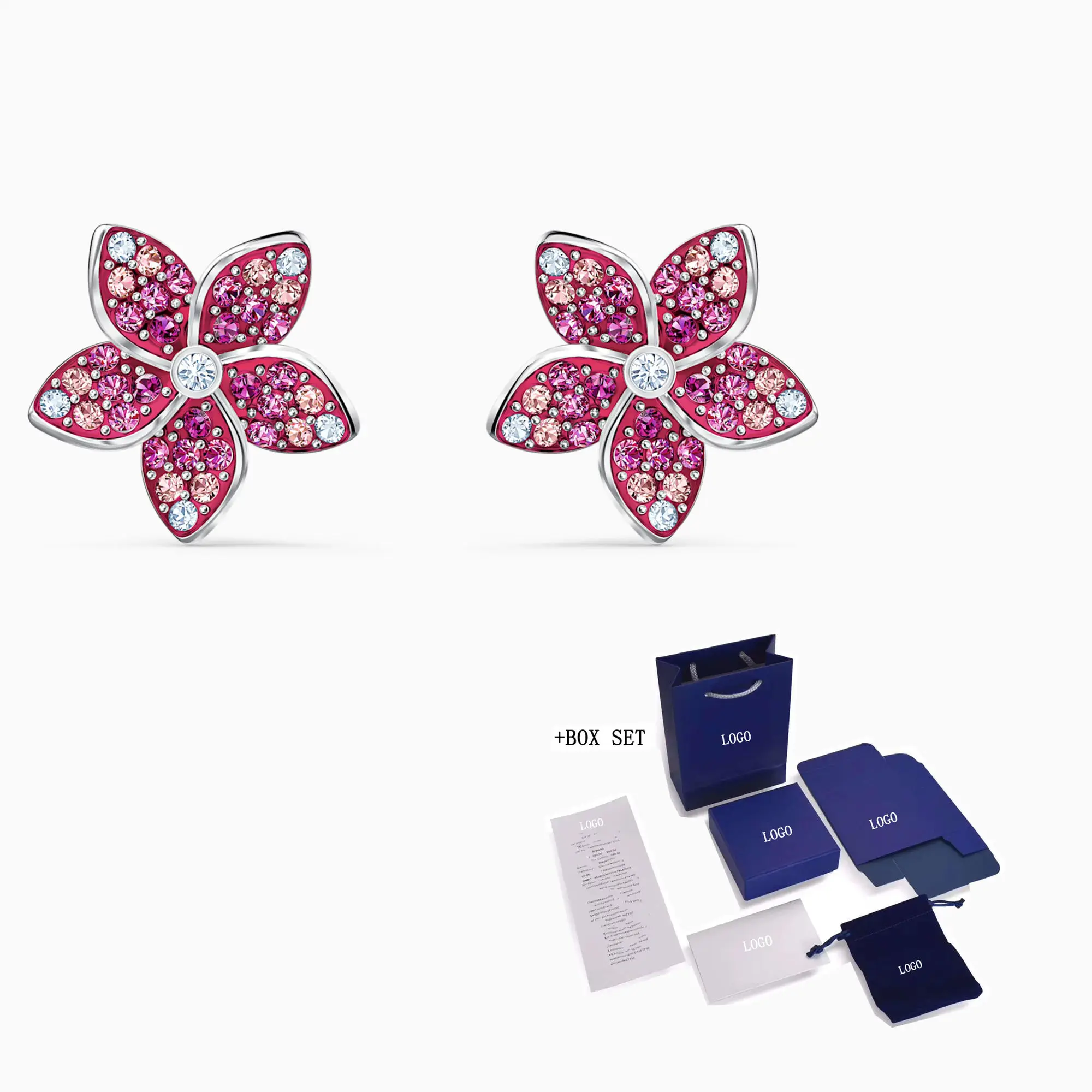 

Fashion Jewelry SWA New TROPICAL FLOWER Pierced Earrings Flower-Shaped Colorful Zircon Platinum Earrings Women'S Luxury Jewelry