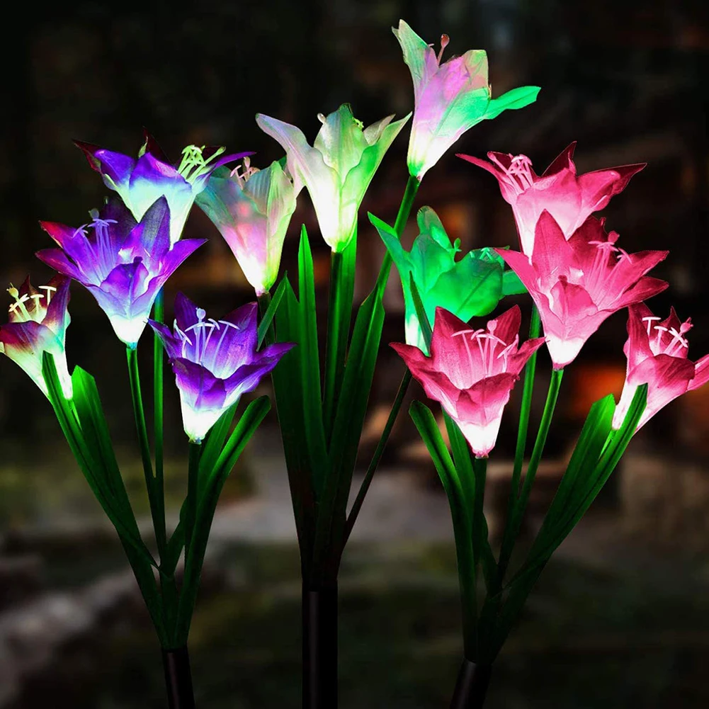 

4 LED Solar Power Lily Flower LED Lights Garden Path Luminous Lamps Solar Power Outdoor Yard Lawn Path Wedding Lights