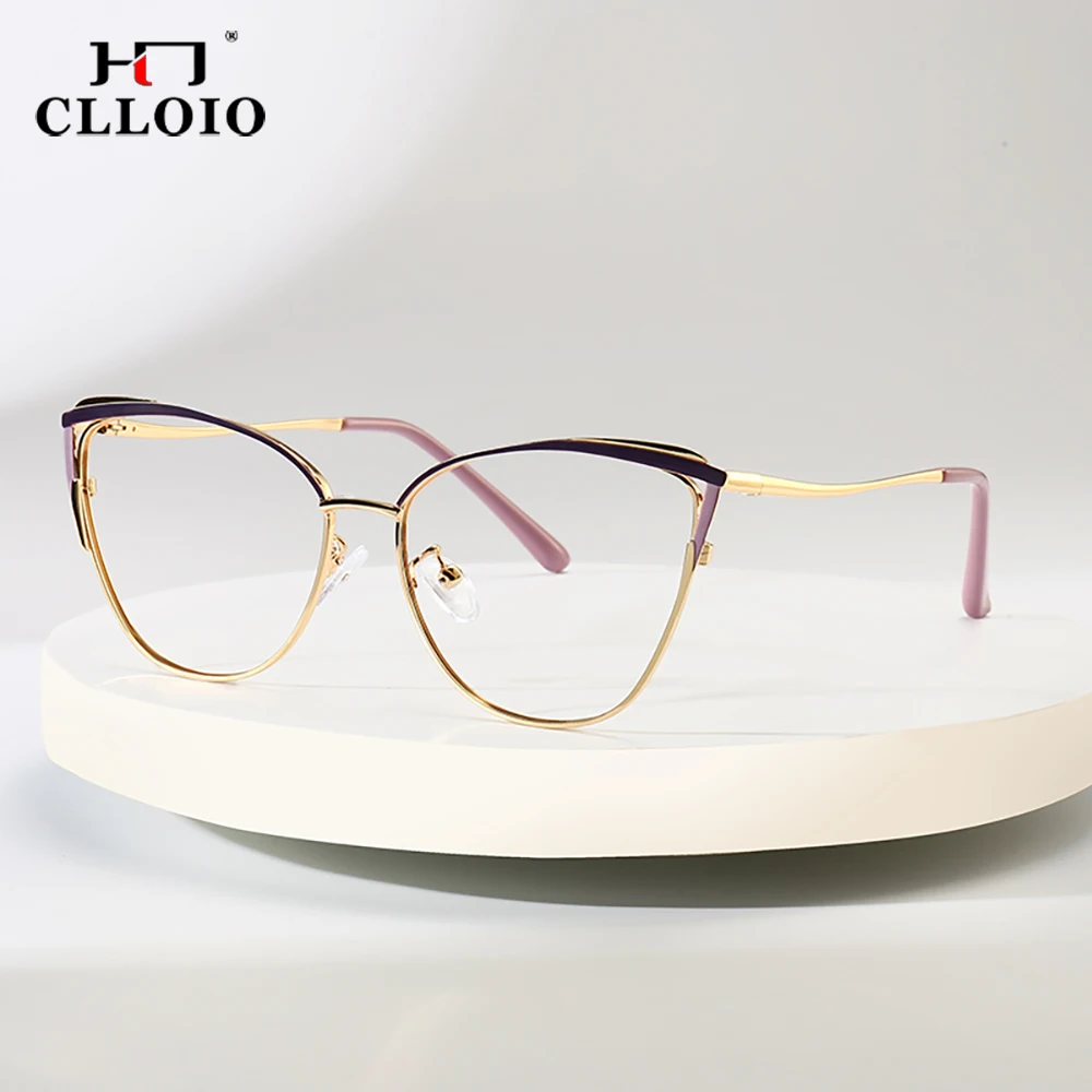 CLLOIO Women Cat Eye Anti Blue Light Glasses Frame Fashion Optical Prescription Eyeglasses For Female Myopia Hyperopia Eyewear