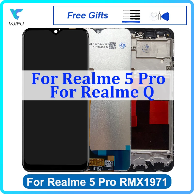 Оригинальный ЖК-дисплей 6,3 дюйма для OPPO Realme 5 Pro RMX1971, экран с рамкой, сенсорная панель, дигитайзер в сборе, замена, 100% протестирован