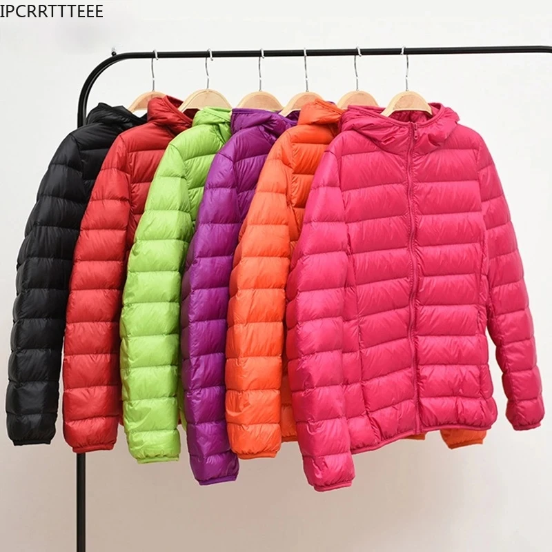 Женский тонкий однотонный пуховик осенне-зимняя тонкая куртка на белом утином