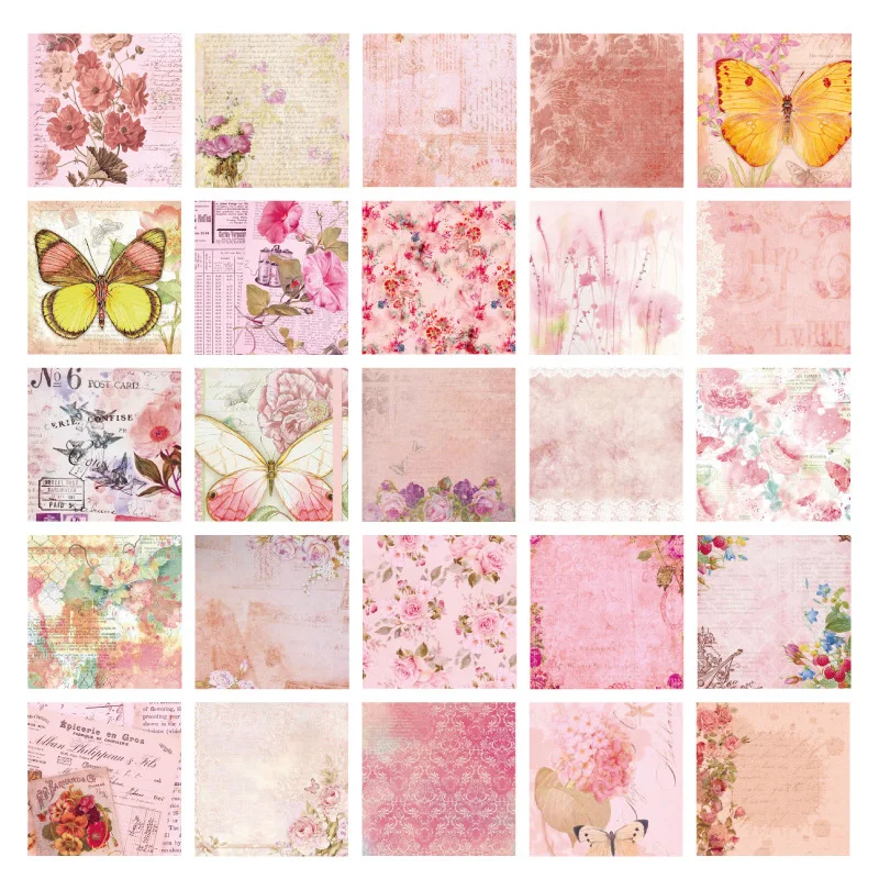 100 piezas de papel artesanal Vintage, flor rosa, diario de basura, Ephemera...
