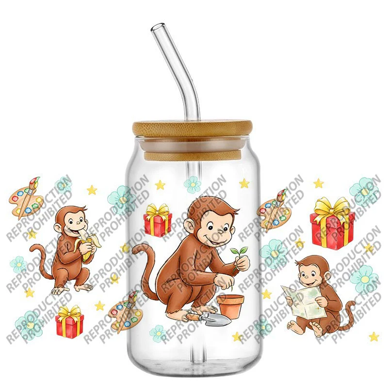 Фото Наклейки Monkey George, водонепроницаемые, УФ-стойкие, DTF-наклейки для кружек и стаканов, 3D-декор для стаканов Libbey объемом 16 унций, для домашнего декора. №3