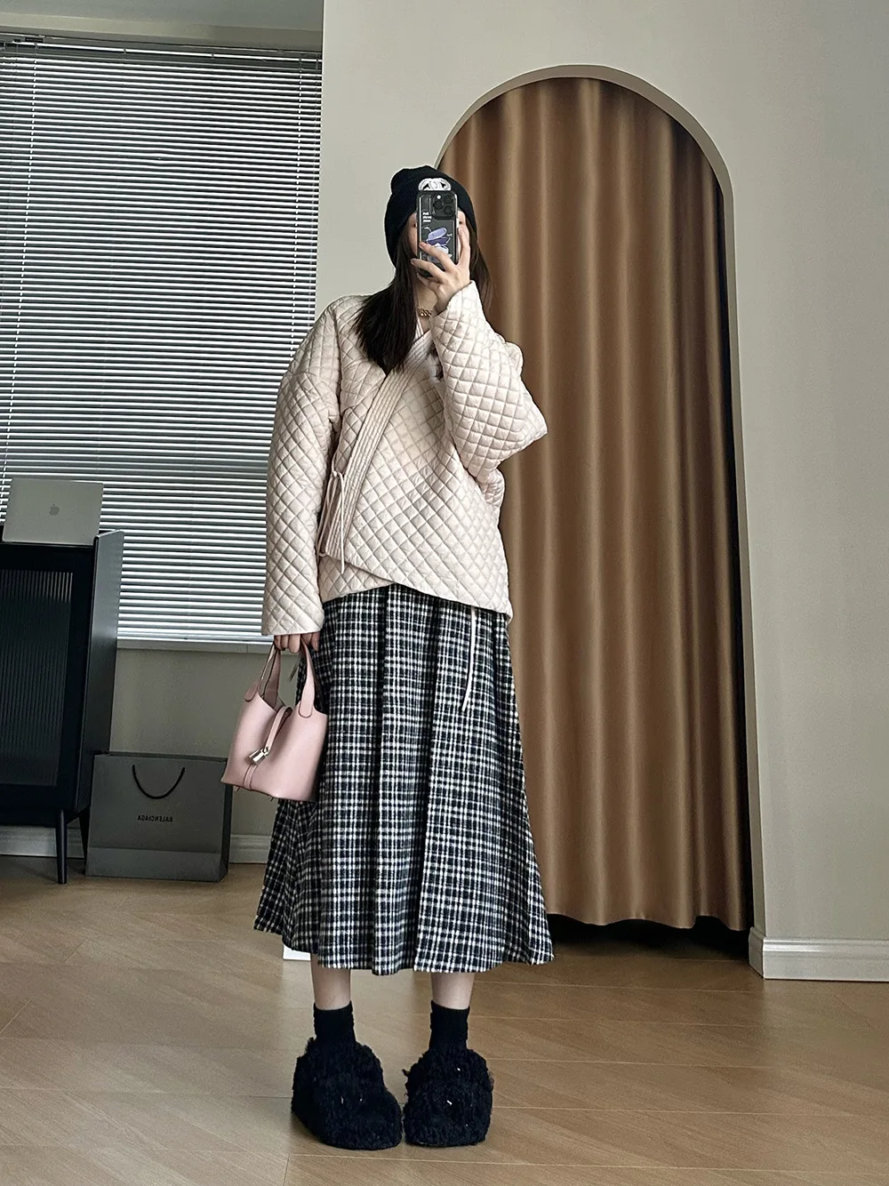 Plaid Slant Lapel Cotton Jacket Female 2022 Winter New Korean Version of Loose Casual Short Paragraph Cotton Jacket