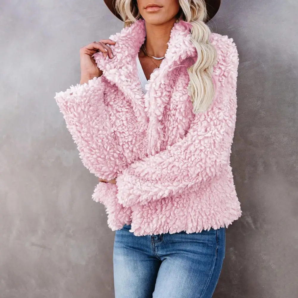 

Plush Lady Jacket Women Fleece Faux Fur Coat Sweatshirts Cardigan Turn-down Collar Autumn Winter Coat Mujer Chaqueta