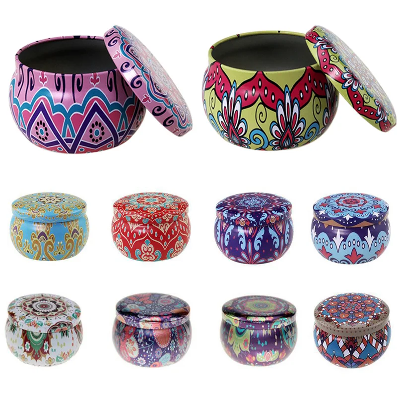 

Оловянные банки для свечей, 4 шт., круглые контейнеры для самостоятельного изготовления свечей, кофейные конфеты, чехол для хранения с крышк...