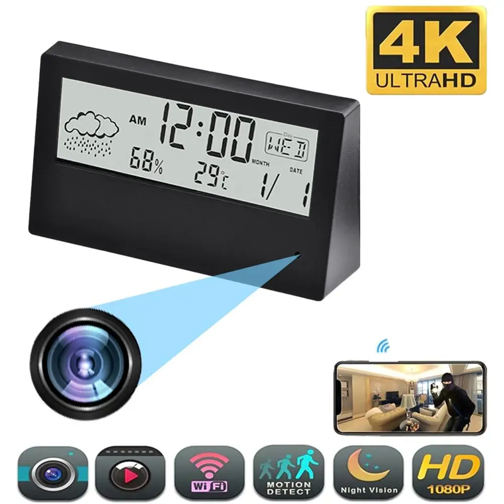 

HD 1080P WiFi Camera Electronic Alarm Clock Night Vision Surveillance Camera 64G Wireless Security Surveillance Camcorder