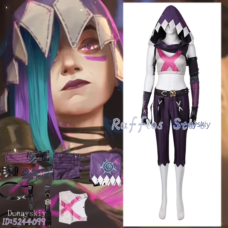 LOL Arcane S2 Jinx Powpow костюмы для косплея фиолетовый костюм парик с капюшоном шляпа