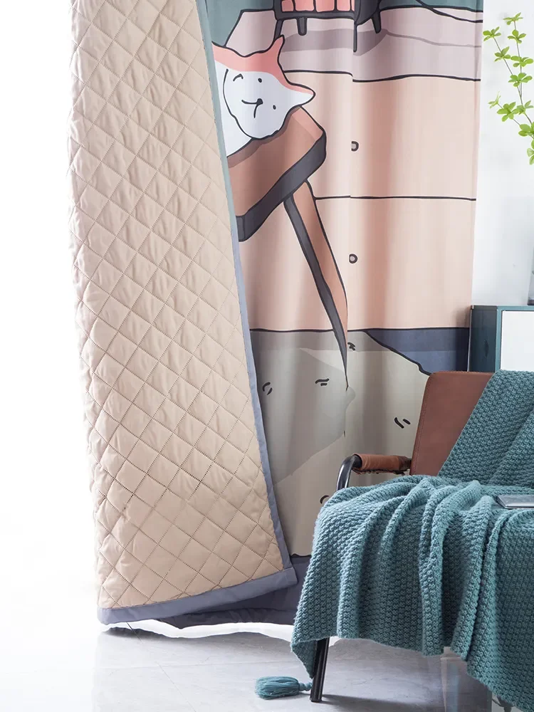 

NEW Brand New Thickened Super Warm Cotton Padded Blackout Curtains Winter Wind proof Thermal Insulation Cartoon Window Treatment