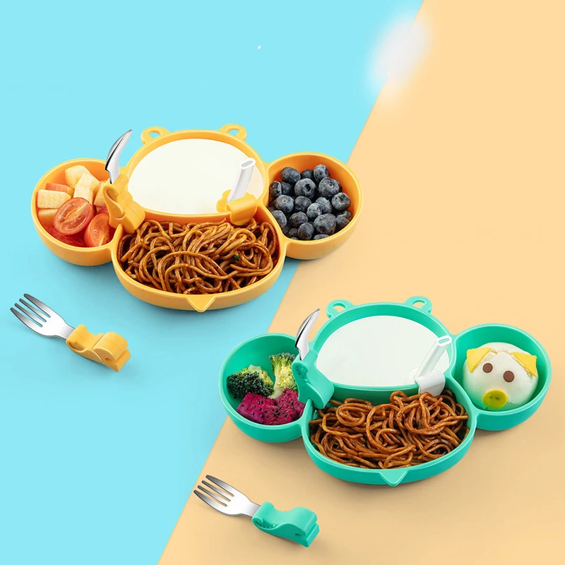 

ZK40 Children's Dishes Silicon Plate Set For Baby Kids Training Feeding Dinnerware Baby Learning Plate Set With Fork Spoon
