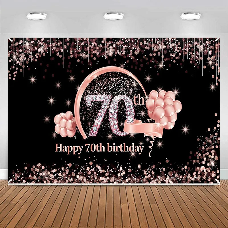 

Happy 70th Birthday Banner Decorations Backdrop for Women men Party Decor Supplies Rose Gold Sign Poster Photography Background