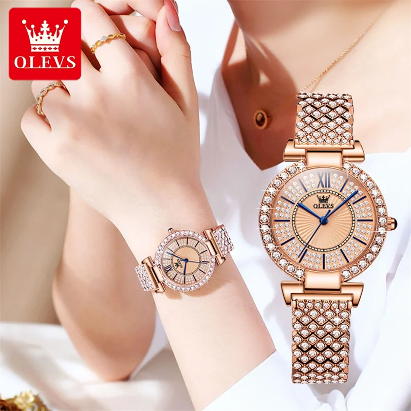OLEVS Fashion Luxury Watches For Women Stylish Elegant Rose Gold Diamonds Ladies Female Wrist Watch Clock Montre Femme 2023 enlarge