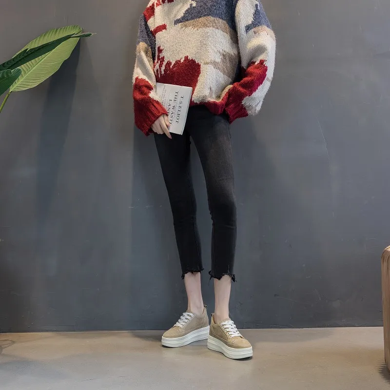 Hundreds Of Muffin Shoes 2023 Spring New Casual Sports Within The High Thick Bottom Frosted Leather Pop Tide Shoes