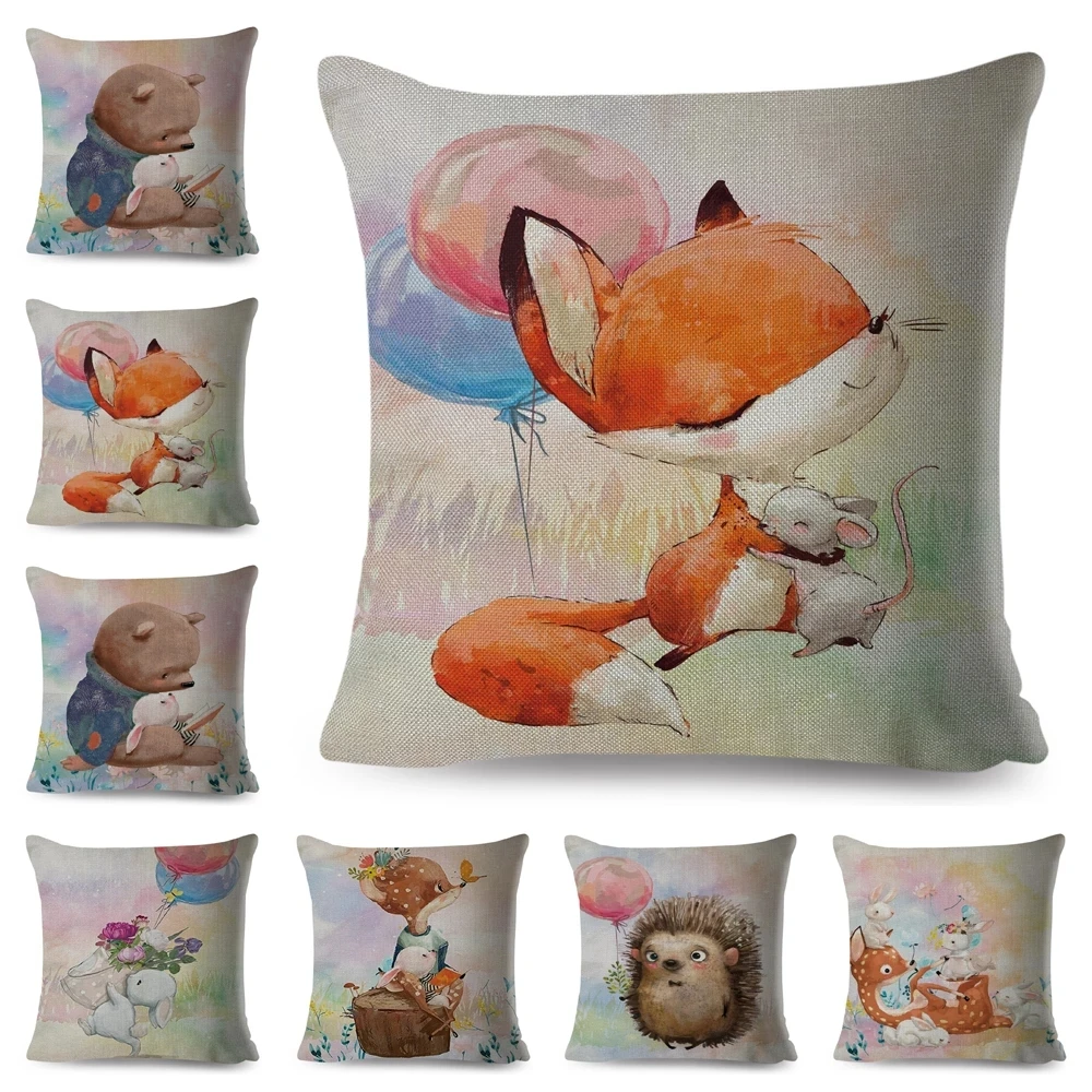 

Cartoon Fox Bear Rabbit pillow cover Animal Cushion Cover Sofa Pillowcase 45x45cm クッション・カバー cojines decorativos para sofá وسائد