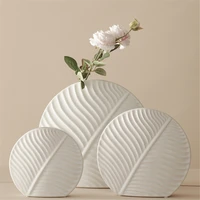 nordic circular flat ceramic vase leaves pattern flower pot crafts home decoration accessories office living room interior decor