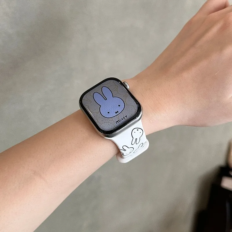 Фото Аниме-чехол Miffy для Apple Watch S10/S9: силиконовый, с принтом, мультяшный, хит продаж, оптом, милый, простой, практичный, отличный подарок №5