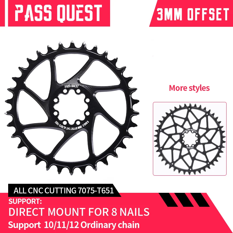 PASS QUEST 8 Nails Sprocket 3mm Offset 28-48T Round/Oval Roa