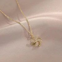 delicate windmill spinner necklace for women zircon fidget necklaces rotatable pinwheel anti stress birthday jewelry gifts