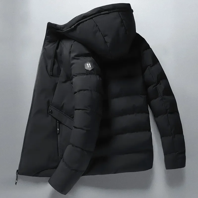 

2023 модная зимняя куртка с капюшоном, мужское однотонное теплое ветрозащитное пуховое пальто, плотная Повседневная парка на молнии, новая мужская одежда