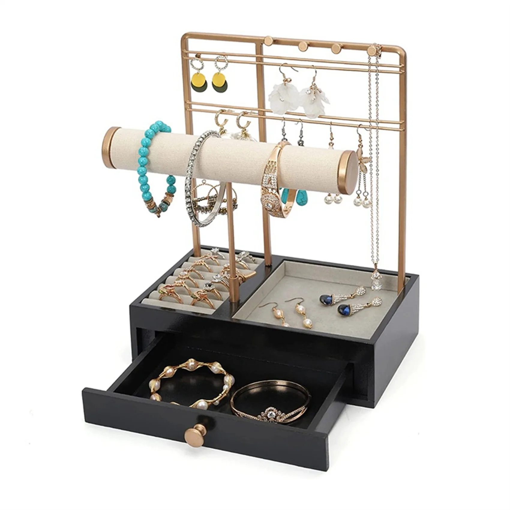 

Jewelry Organizer with Wooden Drawer Storage Box,Tabletop Jewelry Holder,Jewelry Stand Display for Earrings Ring A