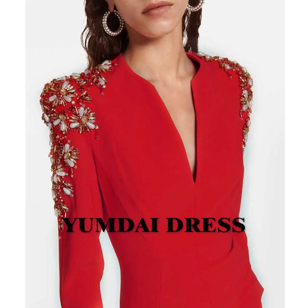 

YUMDAI Red Rhinestone 2023 Luxury Women's Party Dress High-end Formal Stage Performance Evening Gown Haute Couture Long Dress