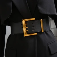 new female fashion casual round buckle wide belt women cummerbund elastic vintage gold buckle coat girdle waist leather belts