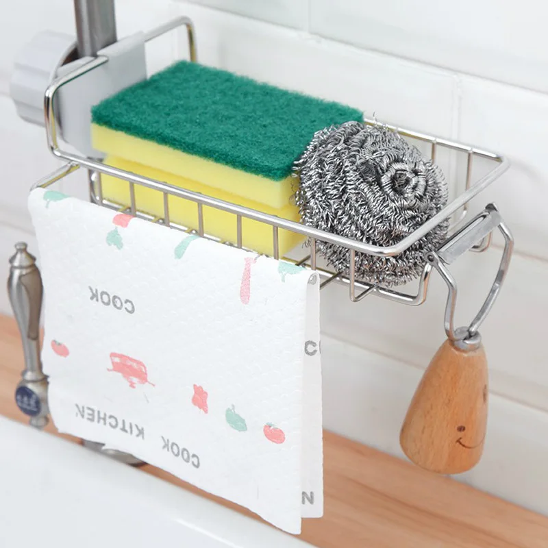 

Sink rag hanging rack drain hanging basket Kitchen dishwashing sponge sink storage rack adjustable faucet shelving size17x13cm