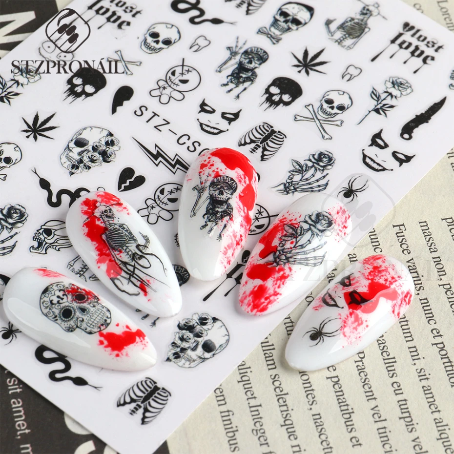 

1pcs Halloween Nail Art Sticker Skull Bone Clown Pumpkin Sliders Snake Anime Cartoon Spider Decals Manicure Decor SLSTZCS050-057