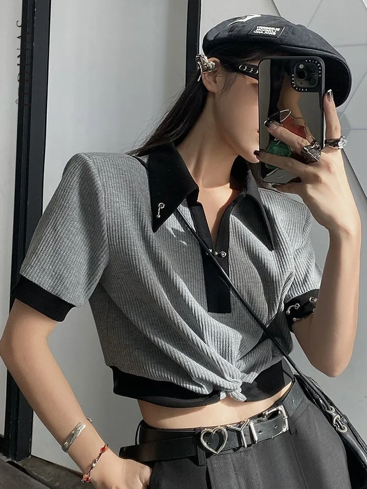 

Yedinas Harajuku T Shirt Women Summer Streetwear Short Sleeve Slim Crop Top Y2k Hip Pop Cross Criss Graphic Tees Women Korean