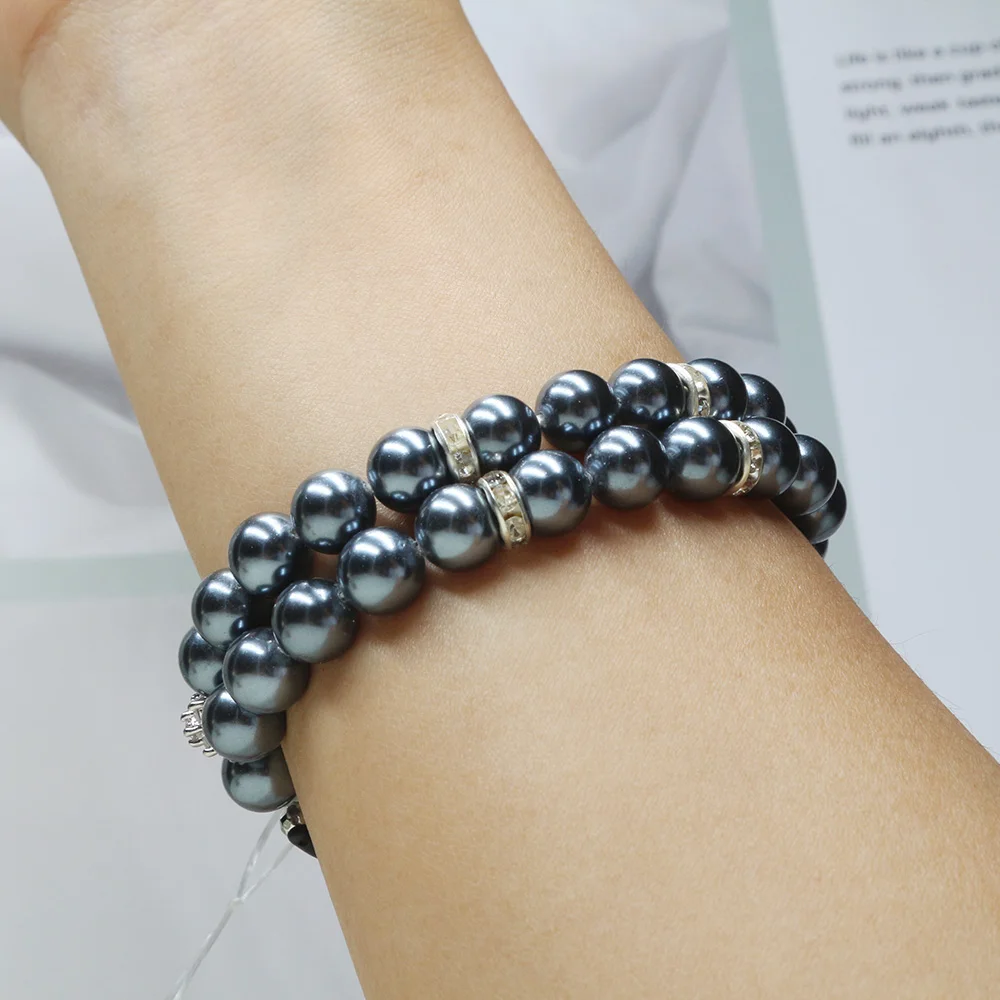 Black Jewelry Bracelet for Fitbit Versa 3/Fitbit Sense Band Strap for Women Girls Fashion Bling Beaded Elastic Stretch Wristband