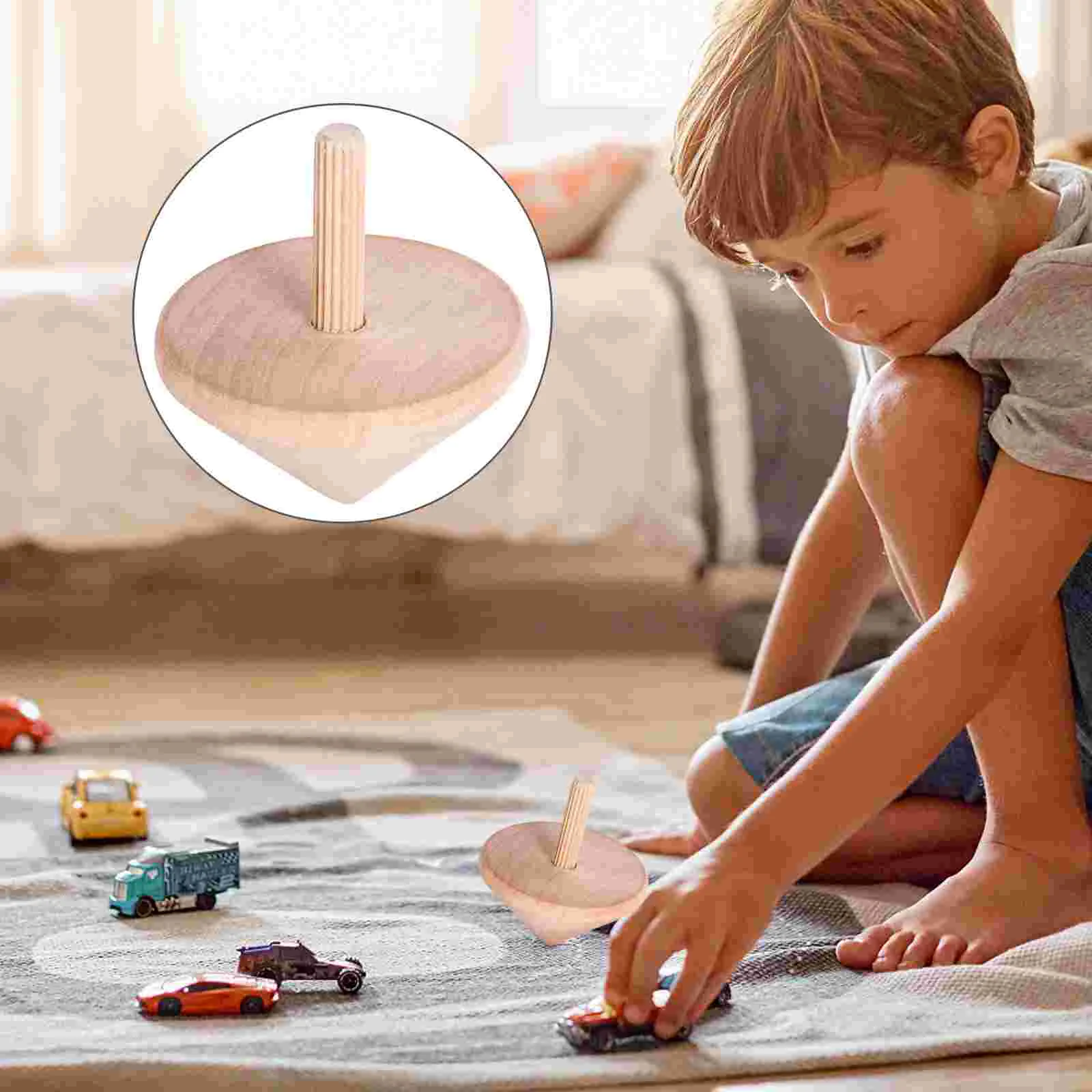 

6 Pcs Top Tops Game Wooden Toy Playset Peg-Tops Kids Educational Bling