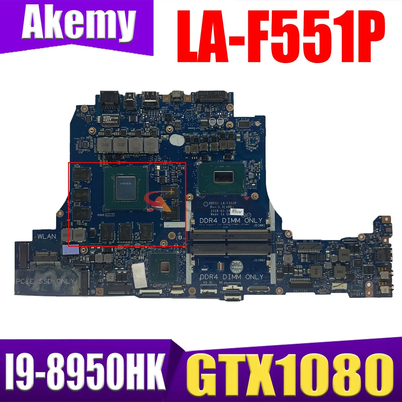 

Exchange!Free DHL LA-F551P Laptop motherboard For DELL Alienware 17-R5 original mainboard I9-8950HK GTX1080