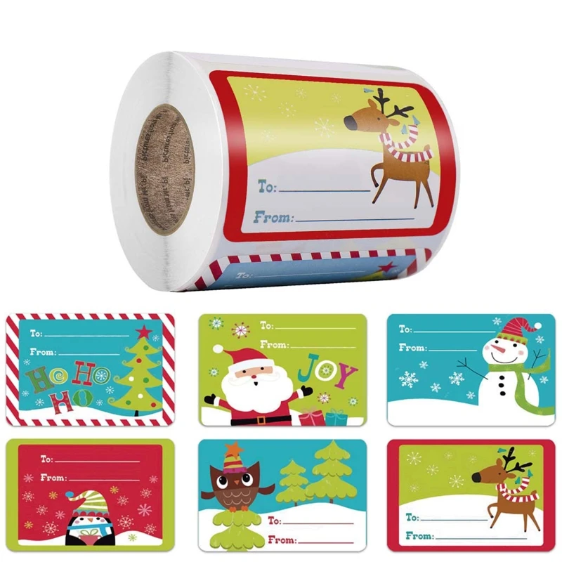 

250 Pcs Christmas Sticker Labels Multiple Designs Rectangular Christmas Labels