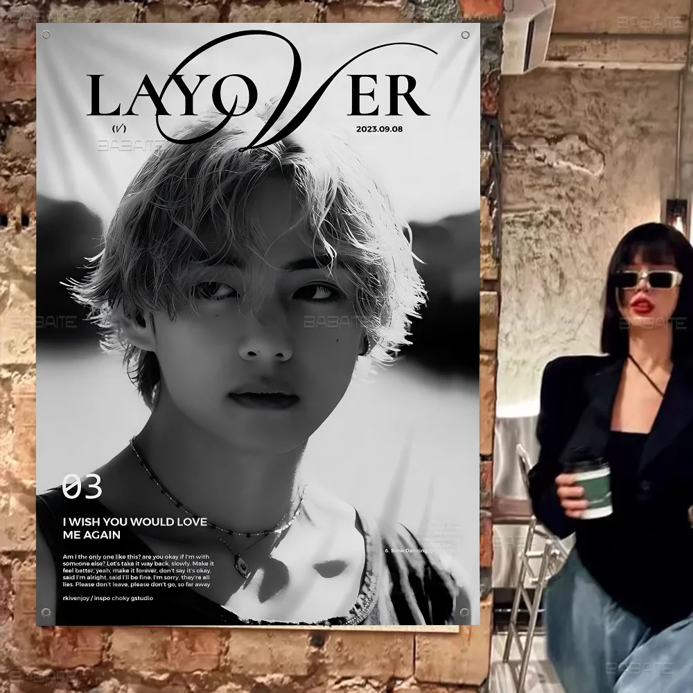 Singer Kpop K-Kim T-Tae H-Hyung V Layover Large Size Flags Printing Patterns Interesting Birthday Party Decorations Banner