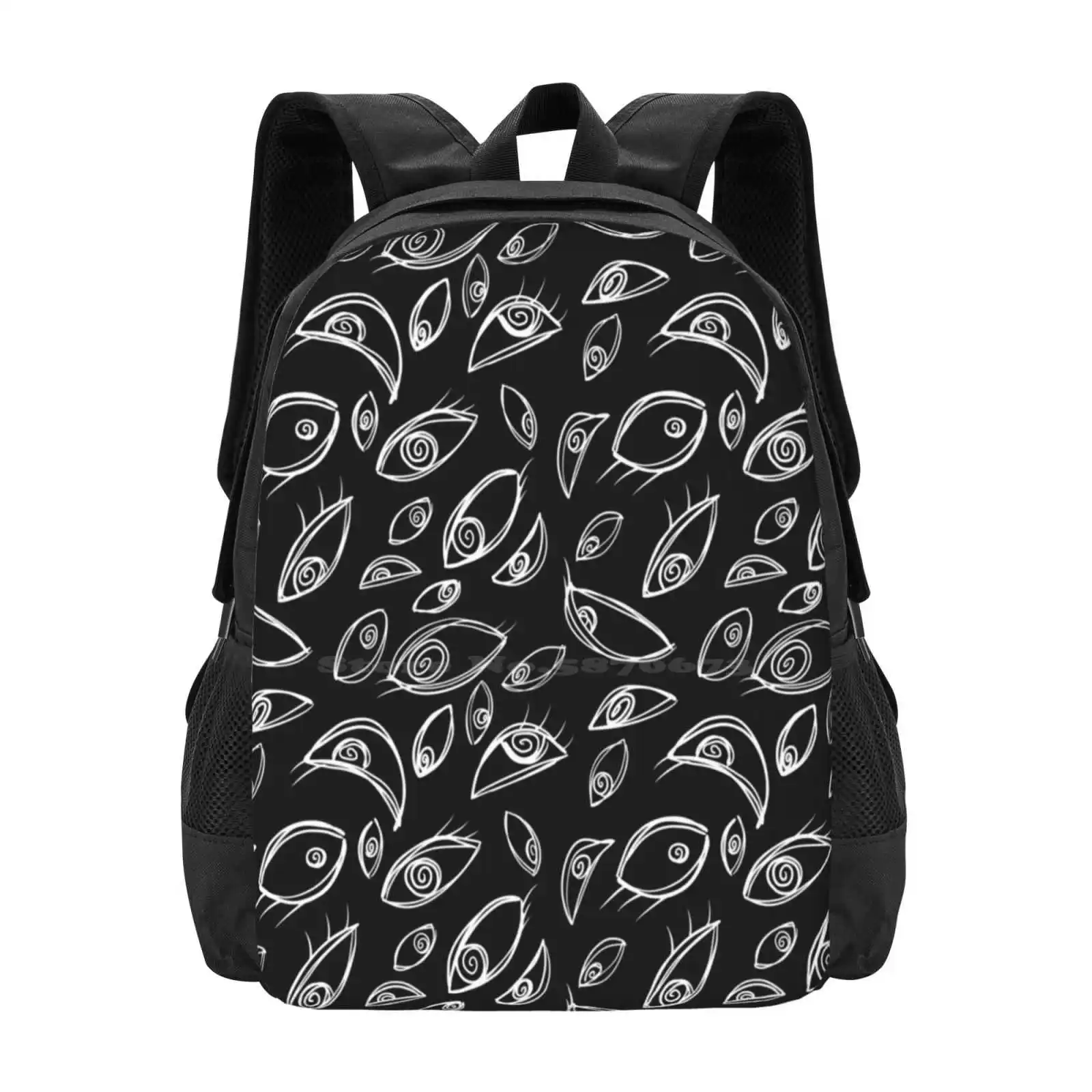 

Scribbly Eyes Backpacks For School Teenagers Girls Travel Bags Eyes Eye Horror Spirals Weird Pattern Wild Black And White