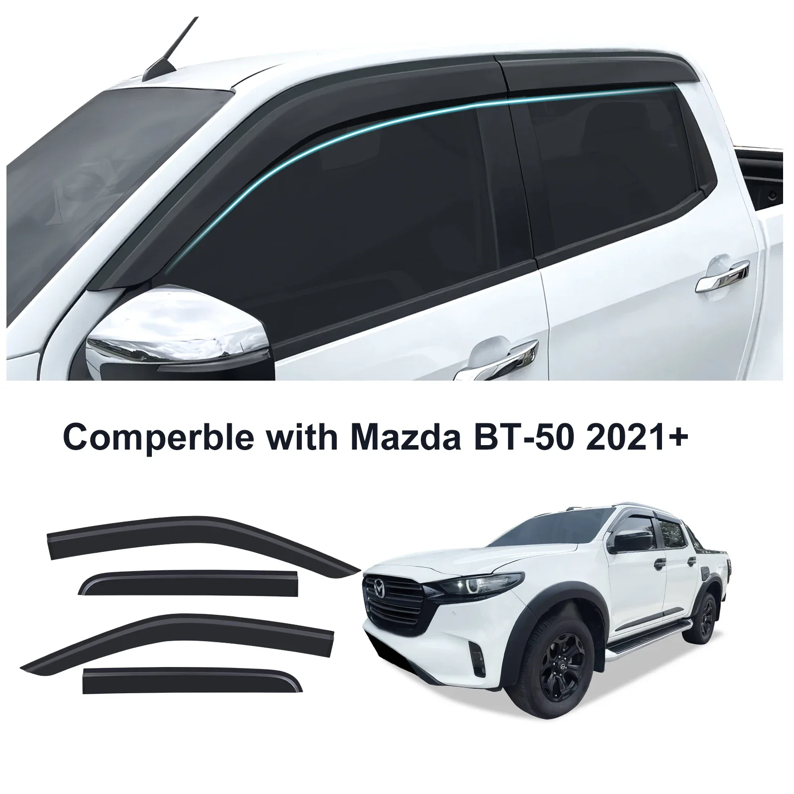 Матовый черный ветрозащитный козырек дефлекторы окон для Mazda BT50 2021 2022 2023 2024