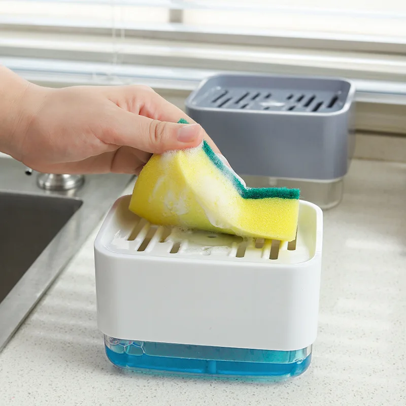 

Multiful Soap Pump Dispenser Box Kitchen Dish Liquid Soap Press Box with Sponge Holder Home Cleaner Container Clean Accessories