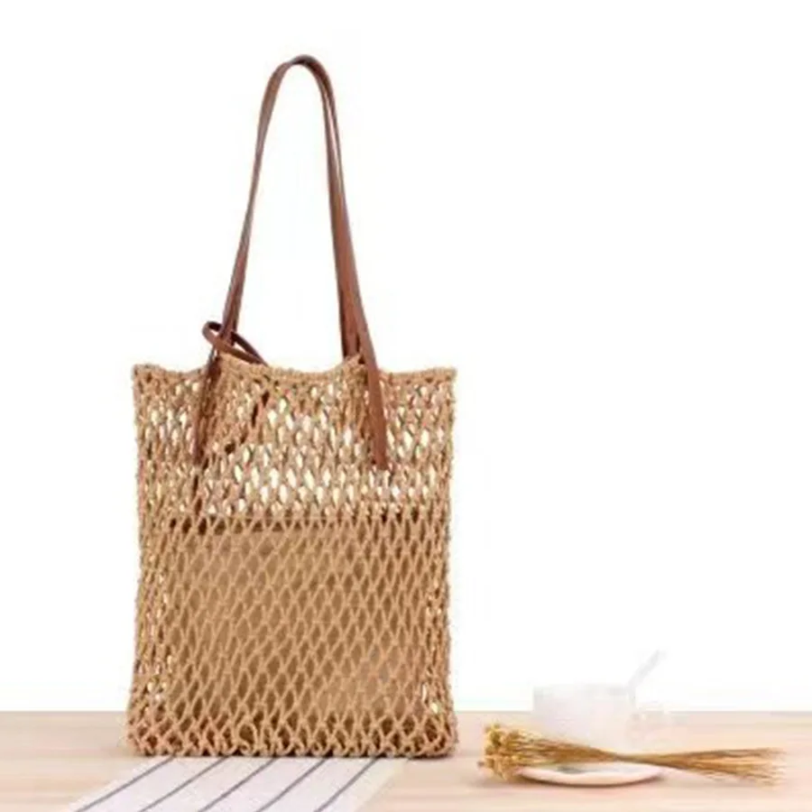 

Beach Rope Woven Women Tote Shopper Summer Casual Ladies Handbag Big Hollow Straw Female Shoulder Bag Simple Girl Purse 2022 New