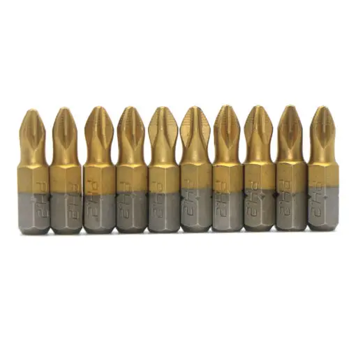 Fixmee 10Pc 1/4" Titanium coated Anti Slip Phillips Hex Shank PH2 Screwdriver Bit 25mm |