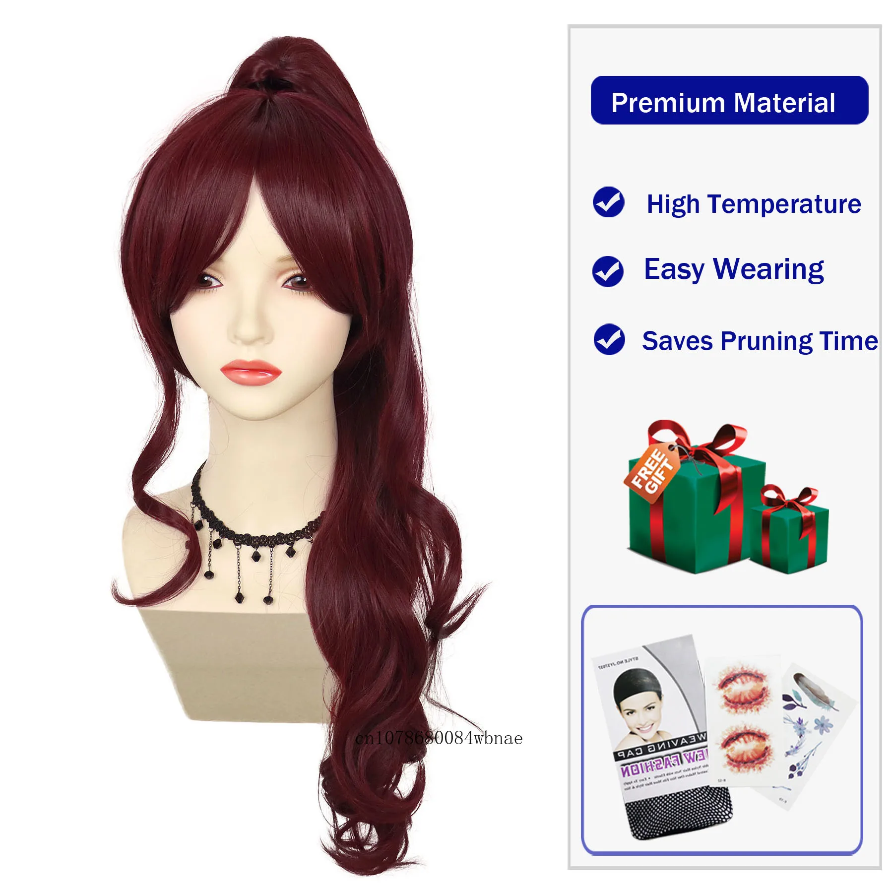 Violet Women Princess Wig Synthetic Hair Wine Red 27 Inch Long Wavy With Ponytail Daily Cosplay Party Halloween Costume Wigs