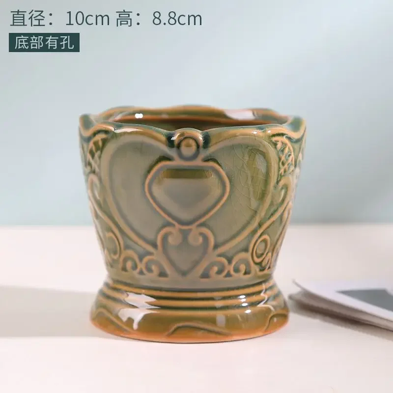 

Керамический цветочный горшок с китайским кружевом, простые окрашенные дышащие горшки для суккулентов, креативное цветочное украшение столешницы