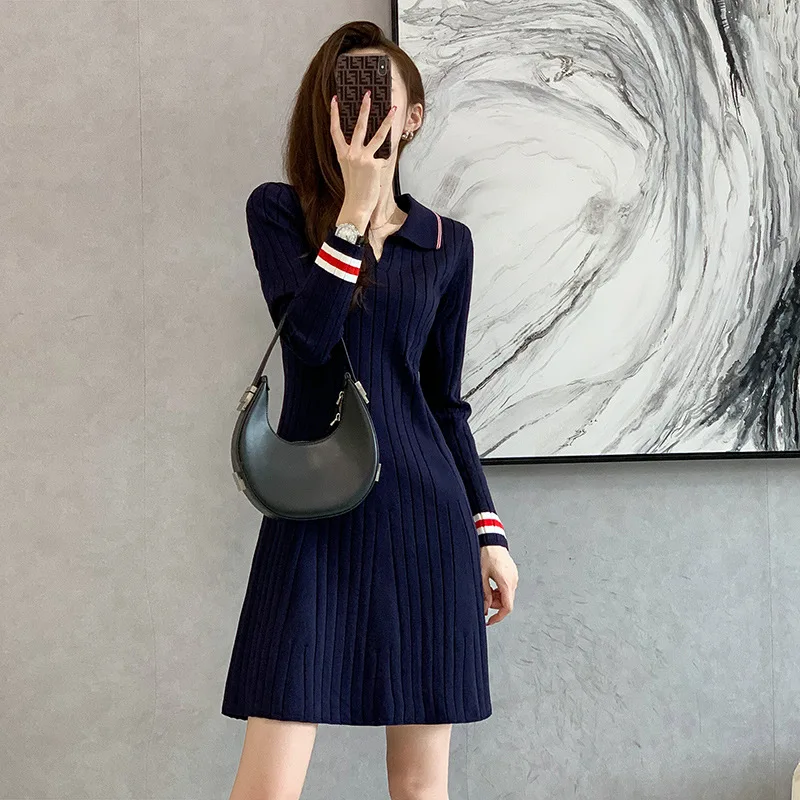 

High Quality 2023 Elegant Contrast Color Design Women Dress Female Evening Party Autumn Winter Crop Top Clothes Casual Y2k Robe