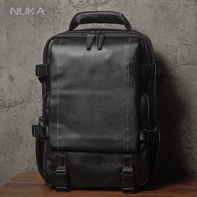 Фото NUKA Мужской рюкзак из зернистой кожи, 15-дюймовая сумка для ноутбука для ежедневных поездок, путешествий, походов, прочный рюкзак из натуральной кожи №2