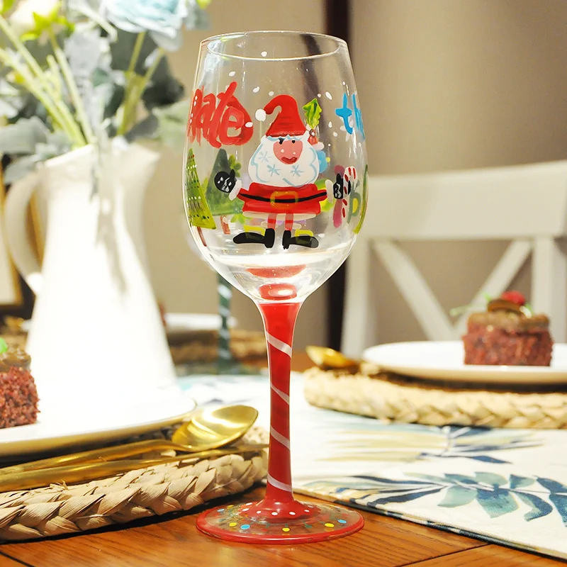 

1 Piece of Christmas Gift Wine Glass Artificial Hand-painted Painted Glass Crystal Wine Glass Tall Ornaments Whiskey Wine Glass